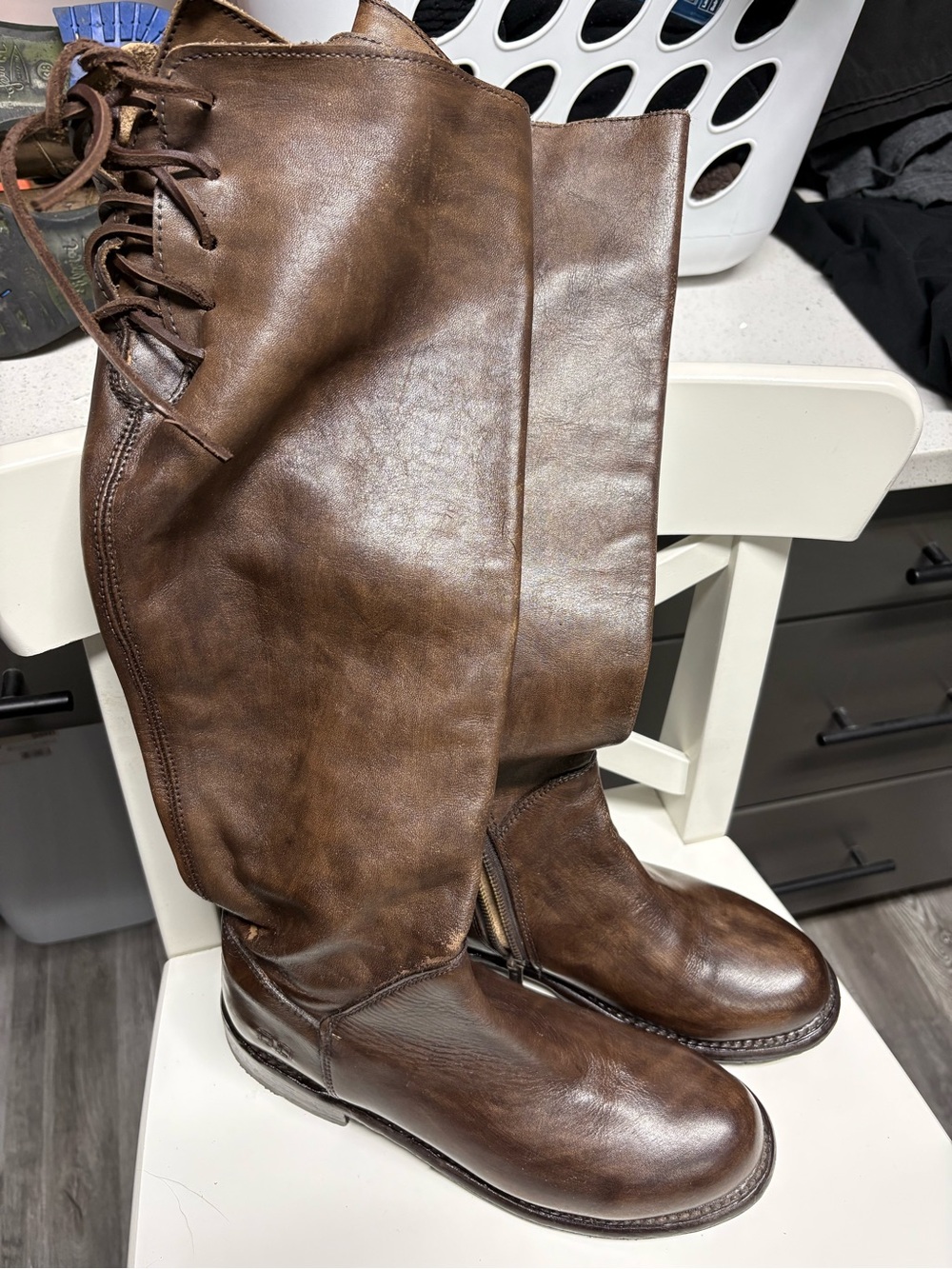 BED|STU Brown Leather Over-the-Knee Lace-Back Boots